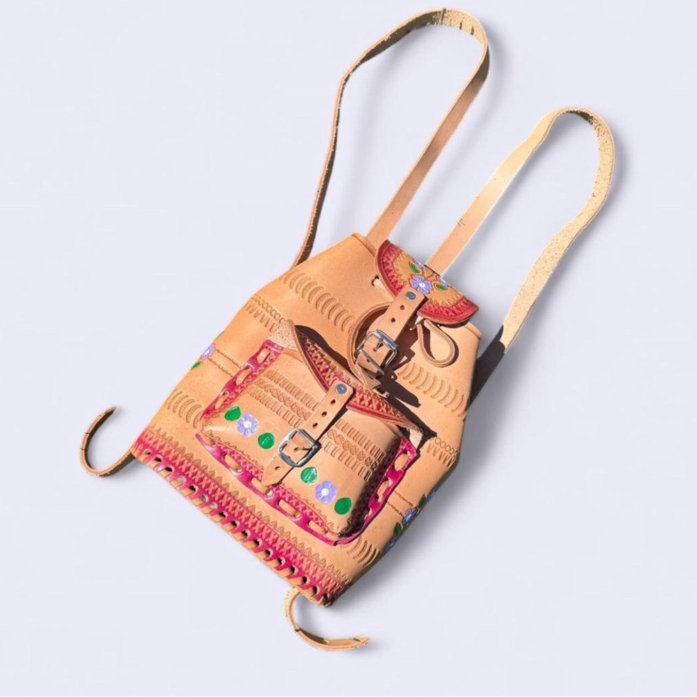 Tan and Pink Women's Backpack